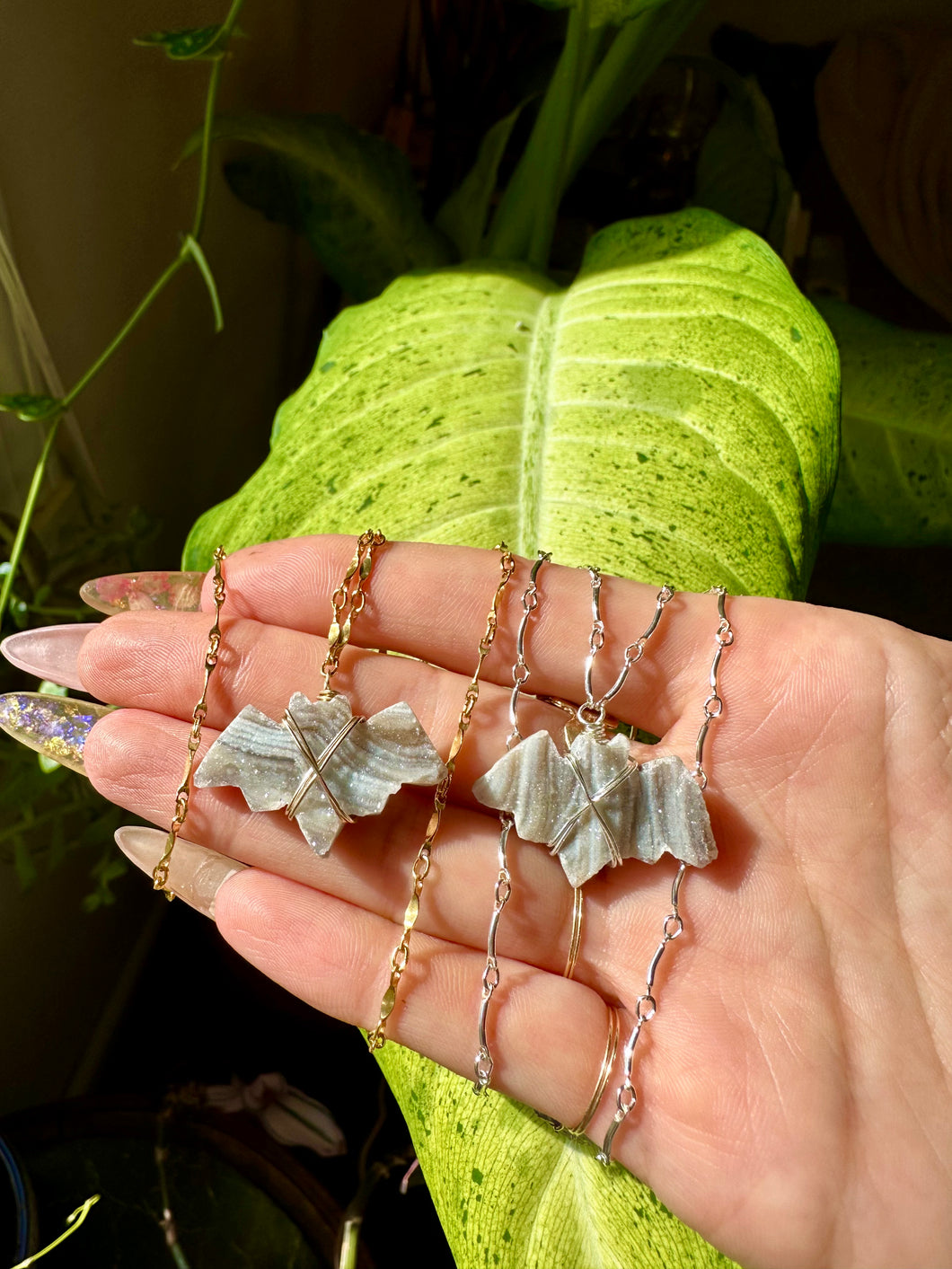 baby bat druzy necklace