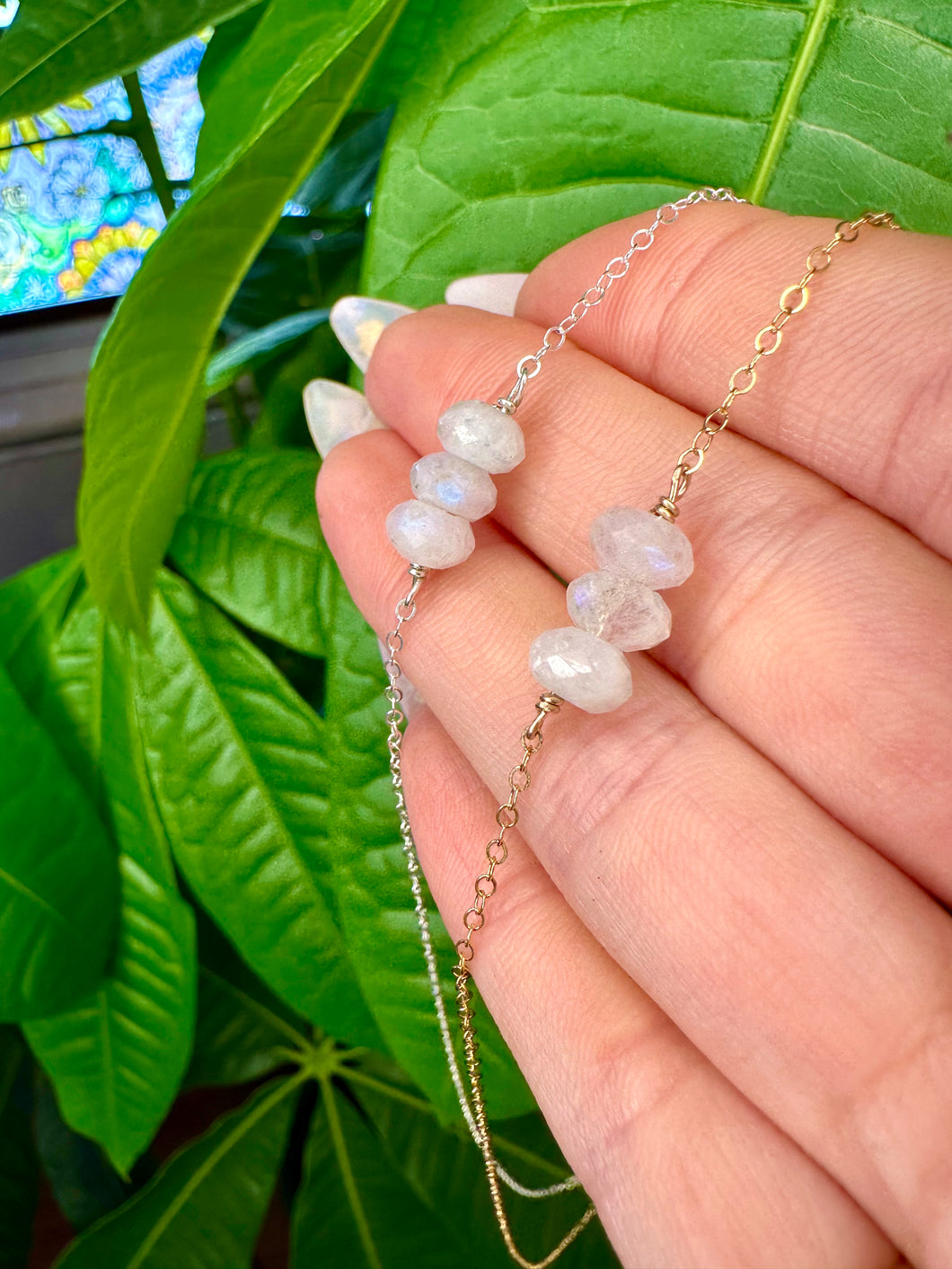 rainbow moonstone bar necklace