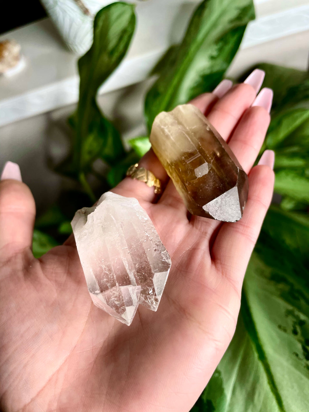 clear & smoky quartz crystal balance set