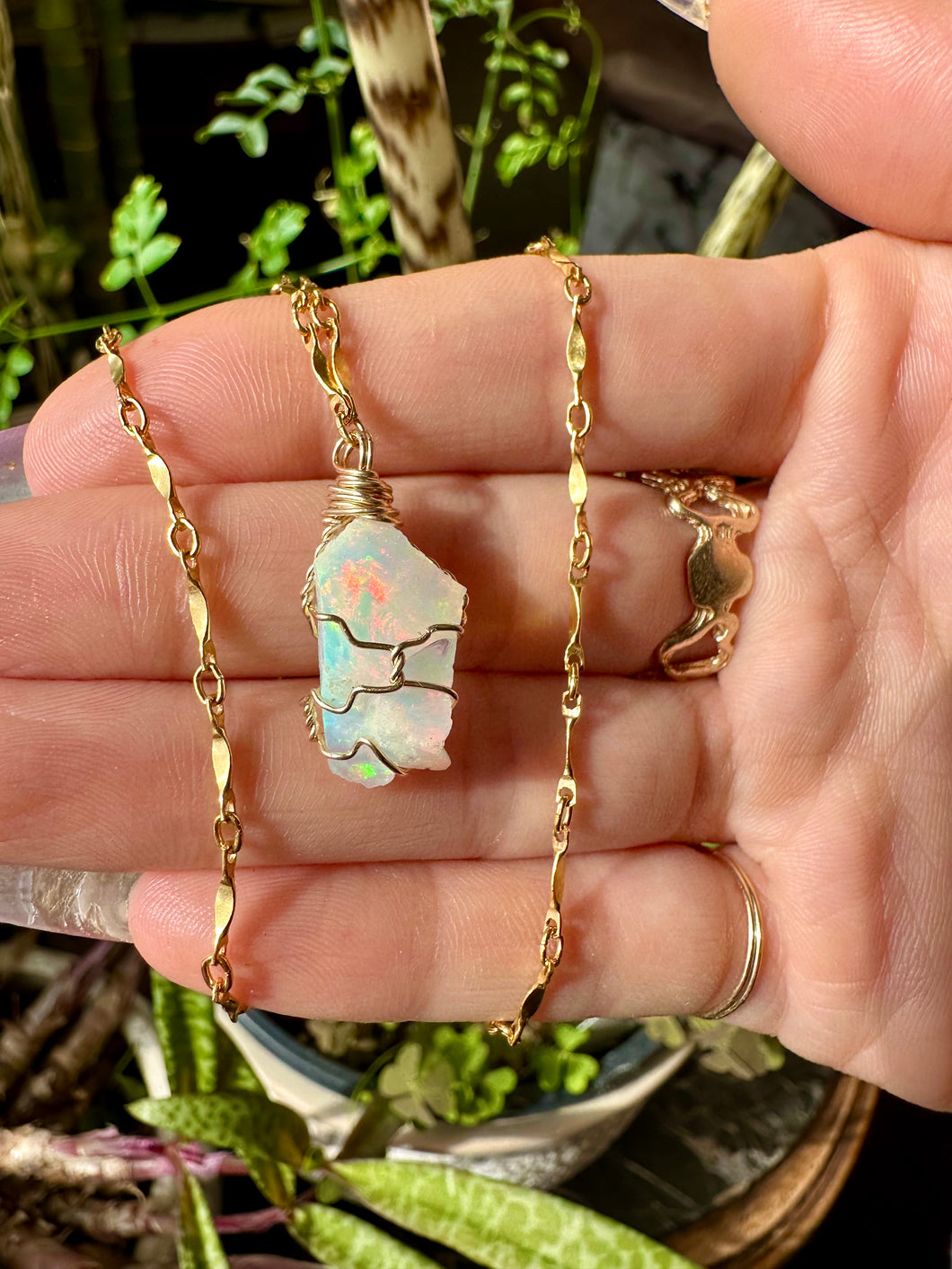 lil raw opal necklace in 14k gold 💗