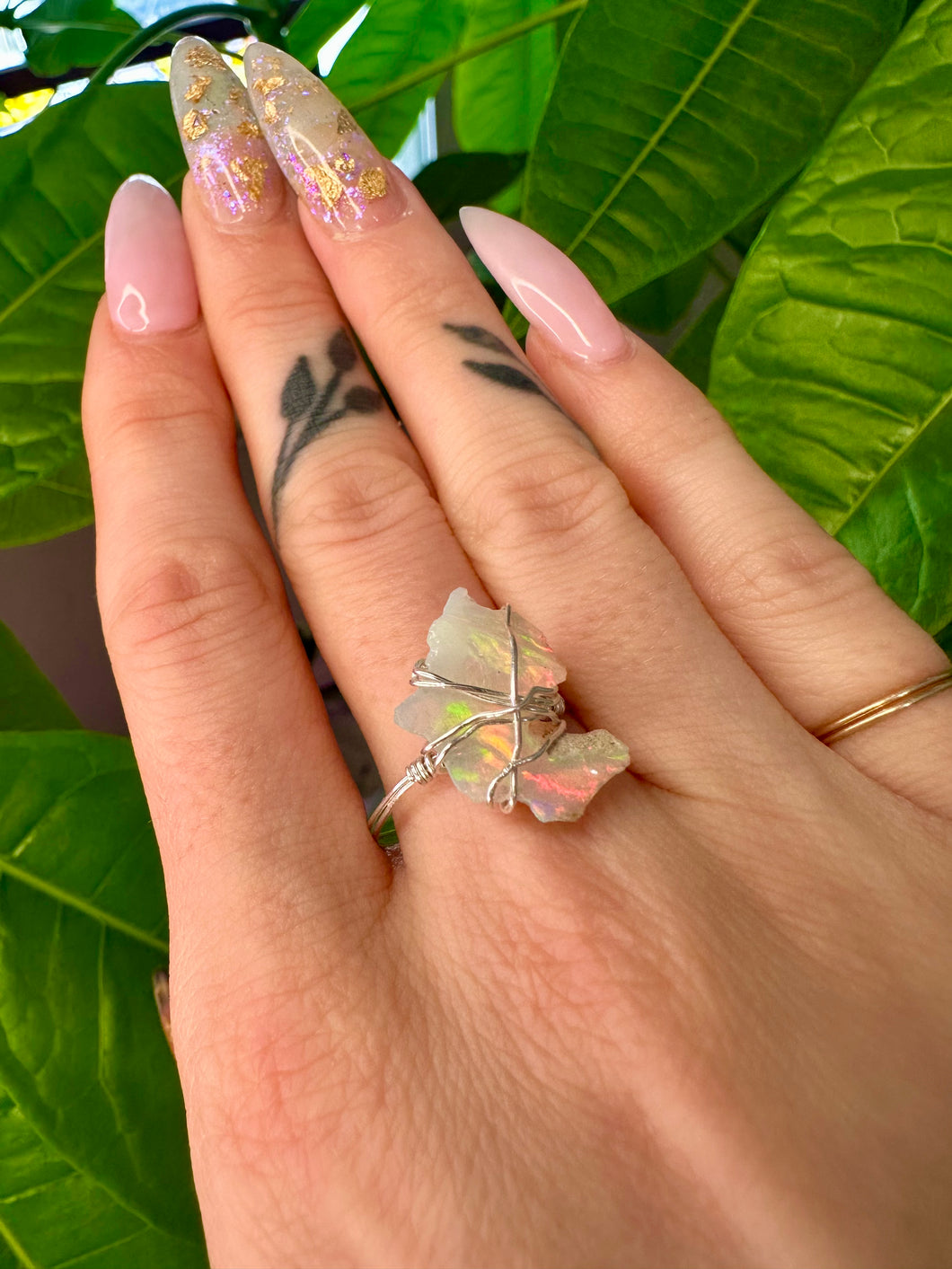 raw opal ring sterling silver- size 9.5 ♡