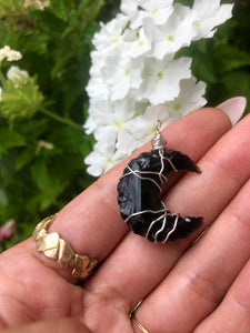 obsidian mini moon necklace